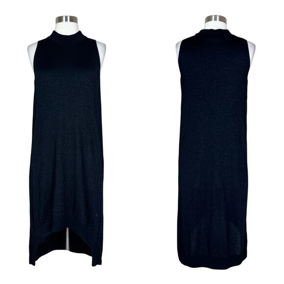 COS | Black Metallic Knit Sleeveless Asymmetric Simple Chic Turtleneck Dress S - Picture 1 of 10